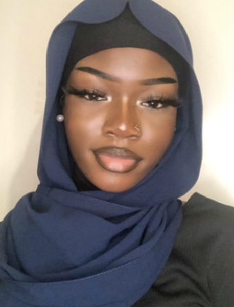hijab bleu marine blanc soie de médine belinia prestige